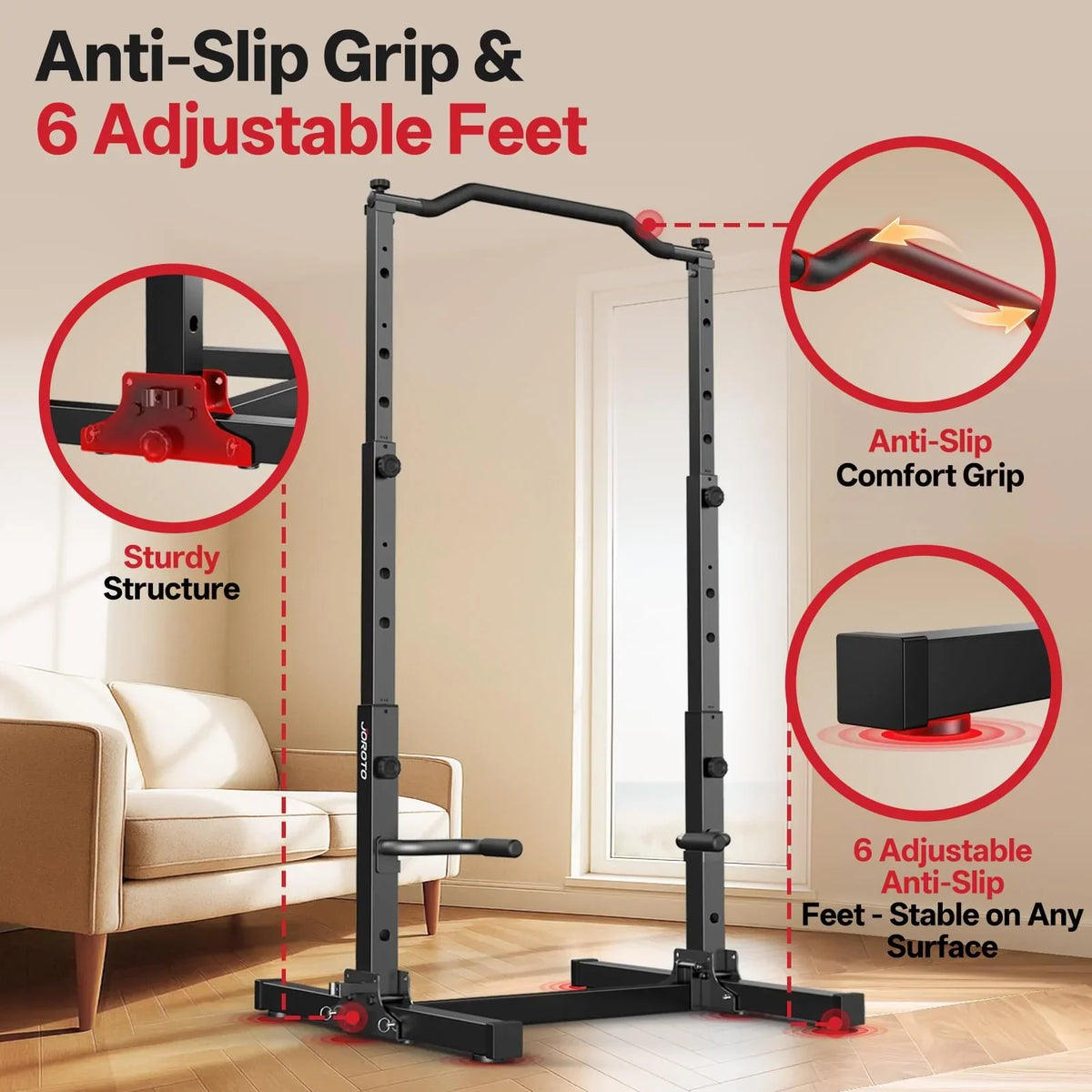 Torre de musculación JU30 5 en 1, estación de dominadas y fondos, ajustable en altura, plegable, capacidad de carga de 204 kg, 112 × 105 × 210 cm