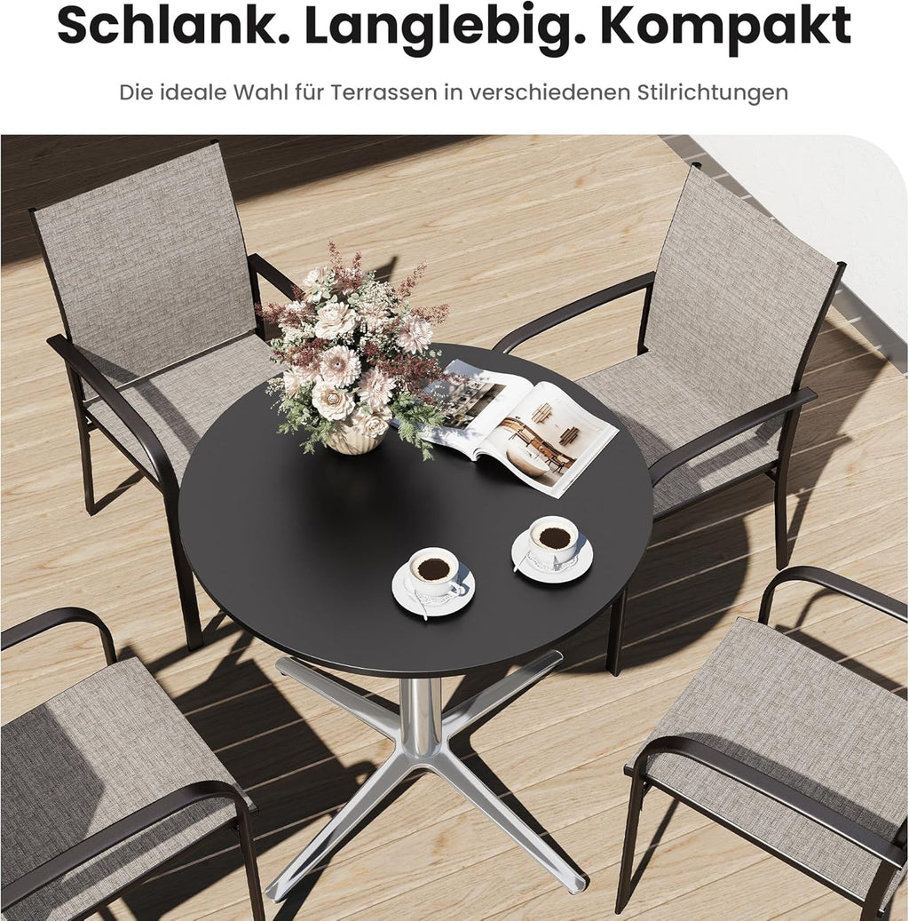 PHI VILLA Mesa de bistró 2 en 1 redonda, resistente a la intemperie, mesa de comedor pequeña multifuncional para taberna, jardín, balcón, cocina, Ø76x74,5 cm, negro