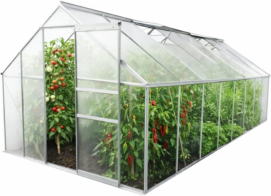 Invernadero de jardín de aluminio y policarbonato de 12,25 m²