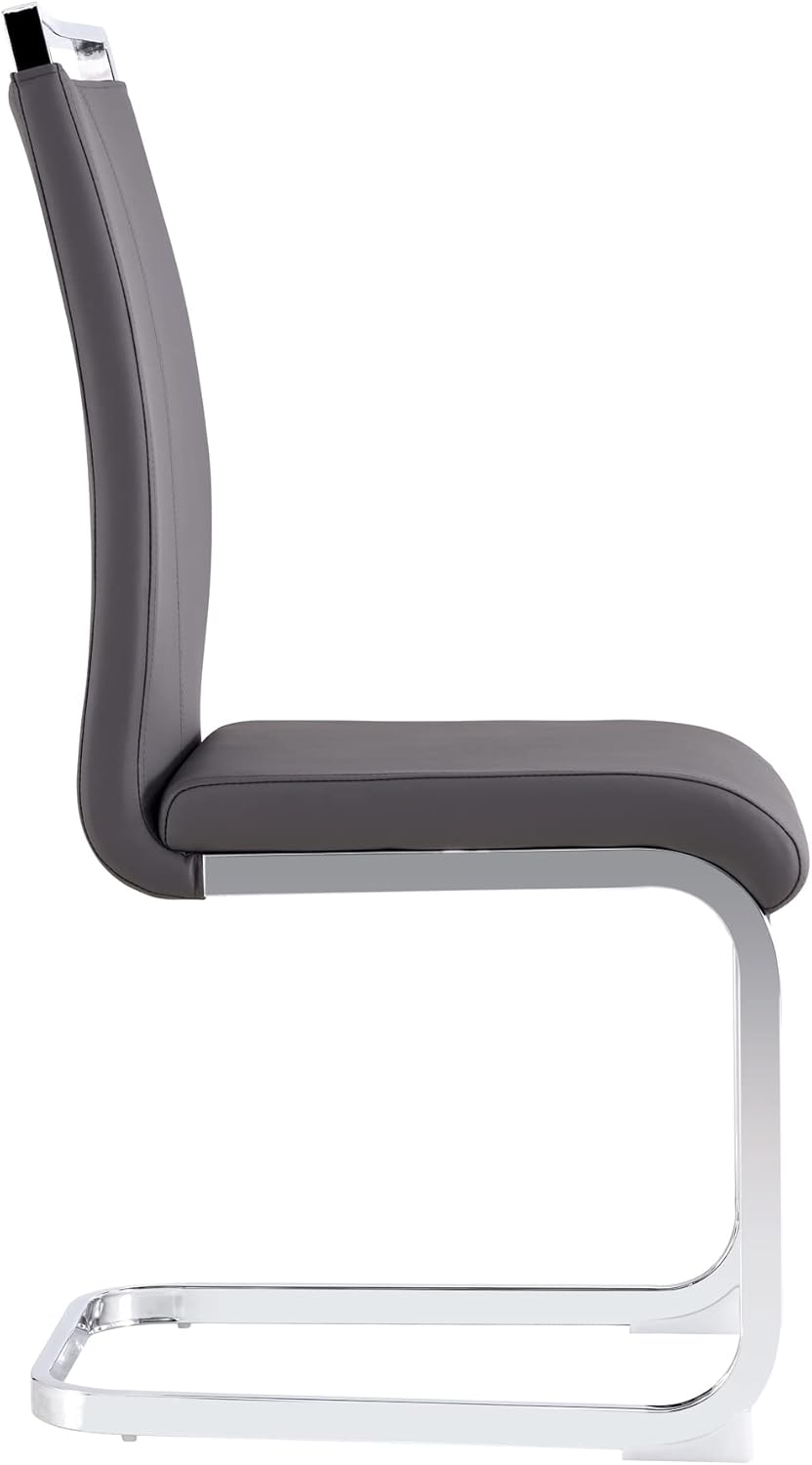Juego de 4 sillas cantilever Merax, sillas de comedor con piel sintética PU y respaldo alto, estructura de metal cromado, silla de cocina moderna, silla tapizada para sala de estar y sala de conferencias, gris