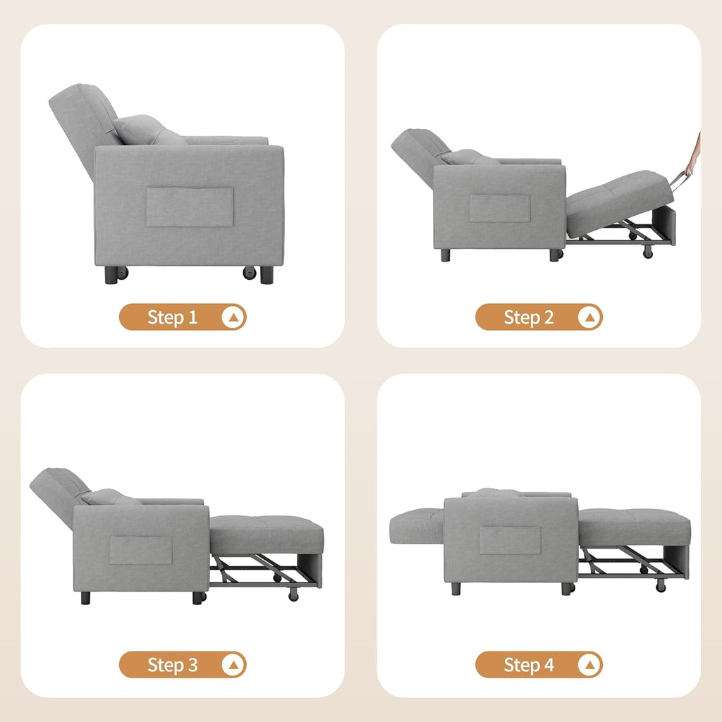 Sillón reclinable Bealife, sillón cama con respaldo ajustable, sillón para televisión, sofá cama plegable, sillón relax para sala de estar, dormitorio (gris claro)