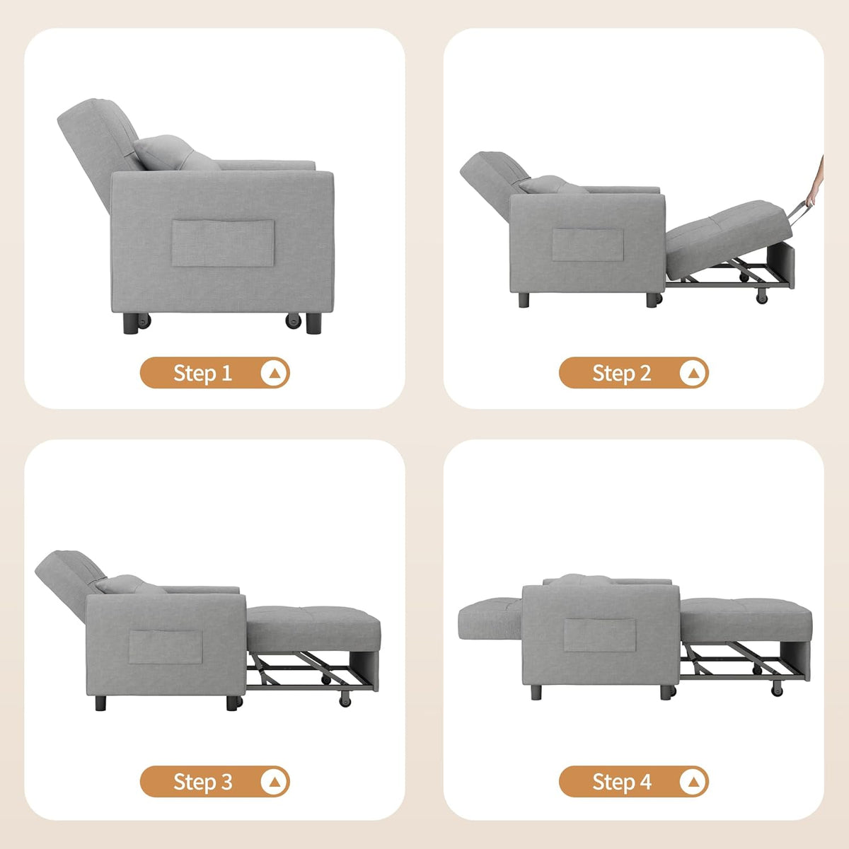 Sillón reclinable Bealife, sillón cama con respaldo ajustable, sillón para televisión, sofá cama plegable, sillón relax para sala de estar, dormitorio (gris claro)