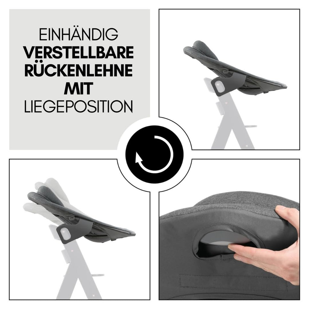 hauck Trona Beta+ Newborn Set Premium Dark Grey - Set de trona para bebé desde el nacimiento con accesorio para recién nacido Bouncer, cojín de asiento y bandeja - Gris oscuro