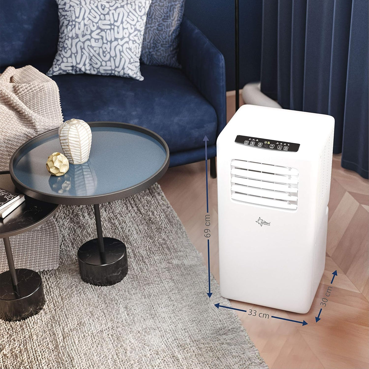 SUNTEC Aire acondicionado portátil Impuls 2.6 Eco R290 – Aire acondicionado móvil y silencioso con tubo de escape – Enfriador y deshumidificador para habitaciones de hasta 34 m² – Refrigeración móvil para hogar y oficina – 9.000 BTU | 2600 vatios