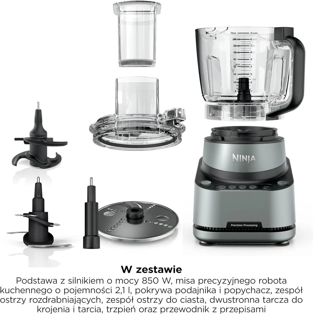 Ninja PrecisionPro robot kuchenny 2,1 l, 4 automatyczne ustawienia wstępne i ręczne ustawienia, przygotuj ciasto na pizzę i chleb, kroi warzywa i inne części nadające się do mycia w zmywarce, czarny