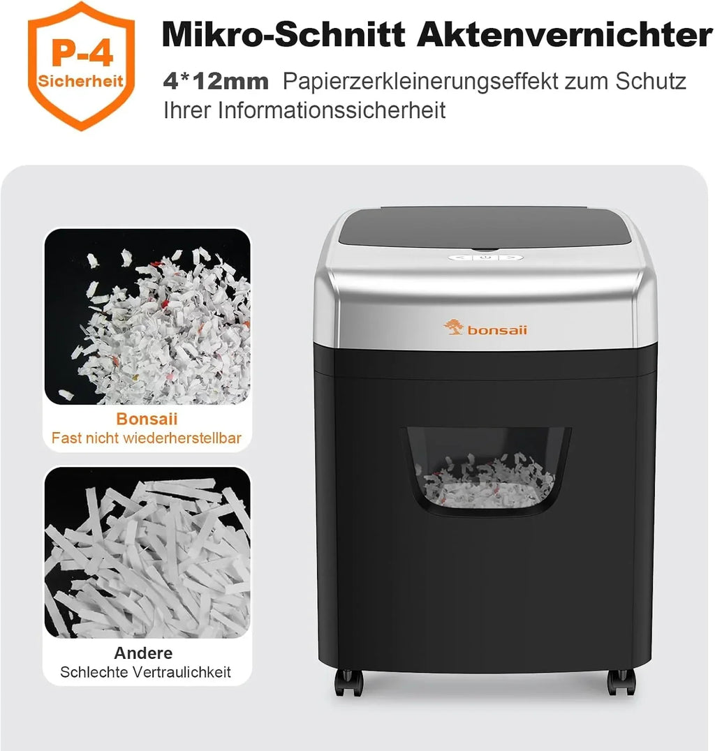 Destructora de papel C233-B con alimentación automática de 120 hojas, corte en partículas P-4, depósito de 23 L, 62 dB y 4 ruedas
