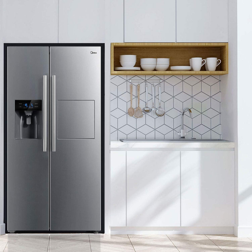 Midea KS-DDX 6.32 WT Frigorífico americano / 178,8 cm de altura / 254 kWh/año / No Frost / Compresor Dual Inverter / con dispensador de agua/hielo 3 en 1 y depósito de agua, Dark Inox