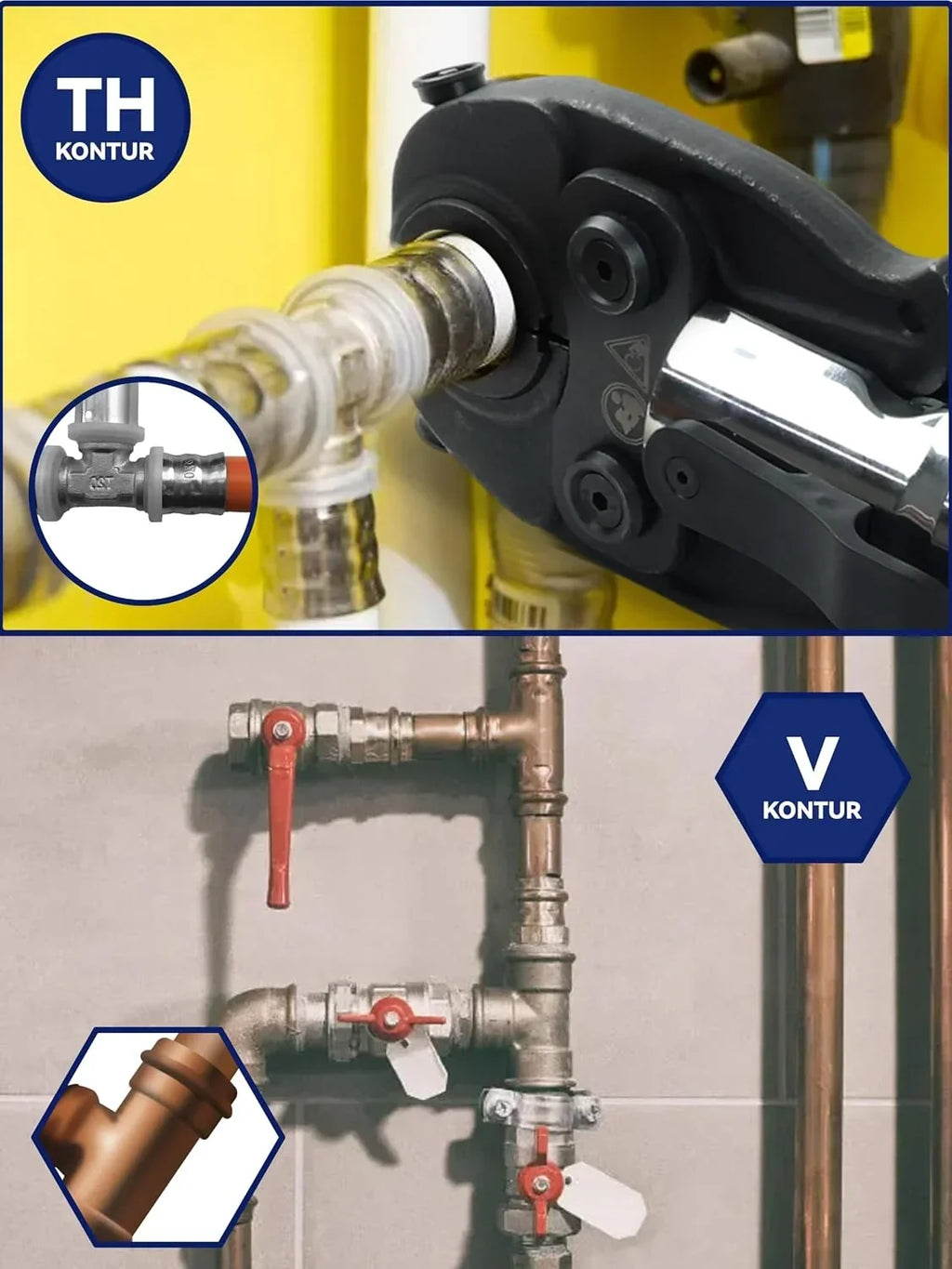 Alicate prensatubos hidráulico con contorno V y TH HT-1930 8T 80kN 12–32mm, juego de mordazas de prensado para cobre, acero inoxidable y tubería multicapa