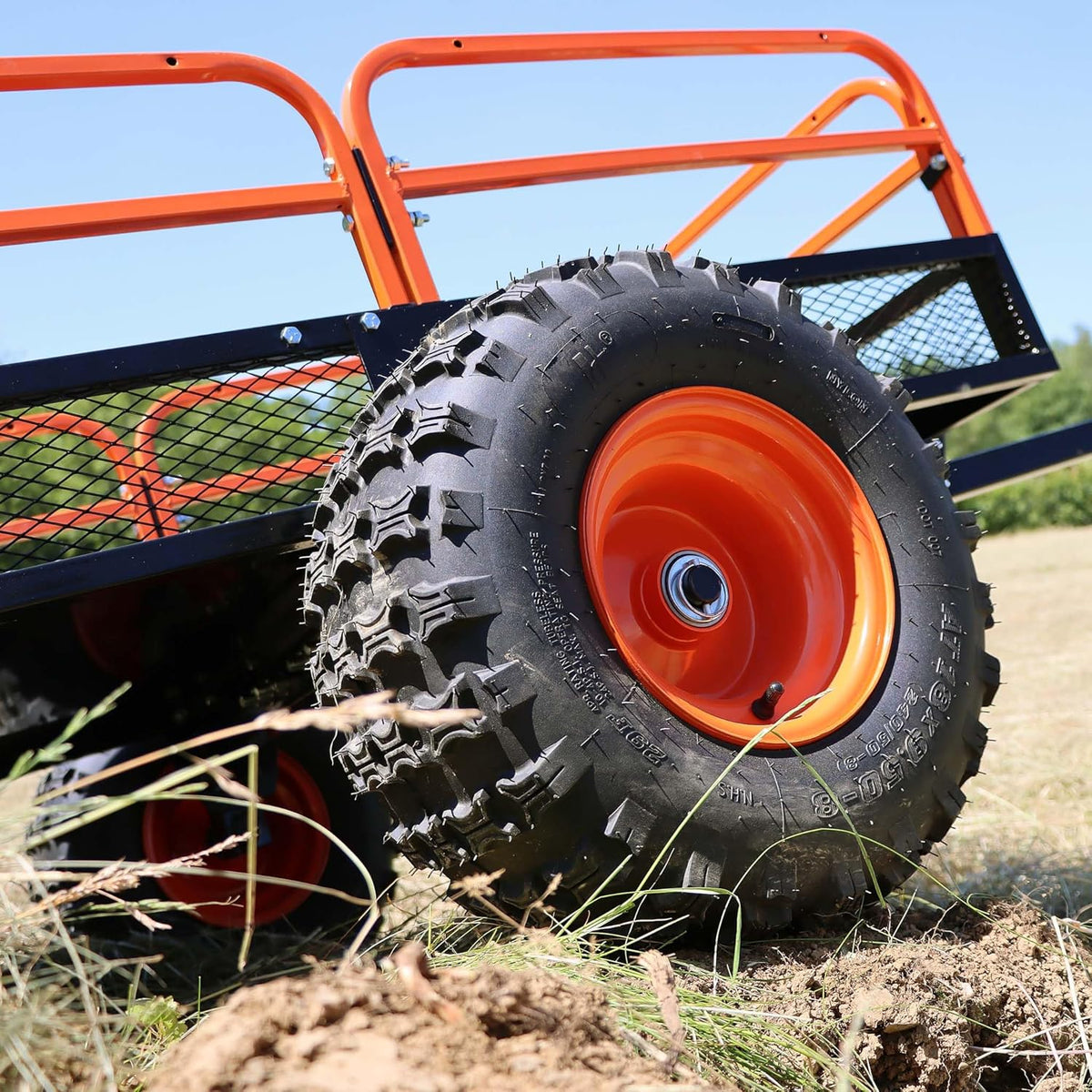 Remolque basculante Wiltec de hasta 680 kg para tractor cortacésped, remolque volquete de 216 x 122 x 76,2 cm con rejilla y paredes laterales extraíbles, remolque con función de vuelco