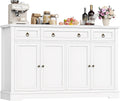 Aparador FirFurd, mueble de cocina con encimera, armario buffet para cocina y salón, mueble de salón con 3 cajones y 4 puertas, buffet de cocina con estante ajustable, 134x87x40 cm, blanco