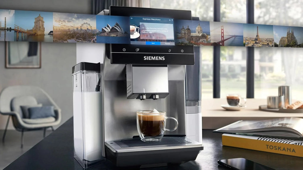 SIEMENS, w pełni automatyczny ekspres do kawy zbożowej, EQ700, ekran iSelect,coffeeWorld,Cold Brew,Slow Brew,taca na mleko, adapter do cegieł na mleko, Home Connect, stal nierdzewna, biały, integralny