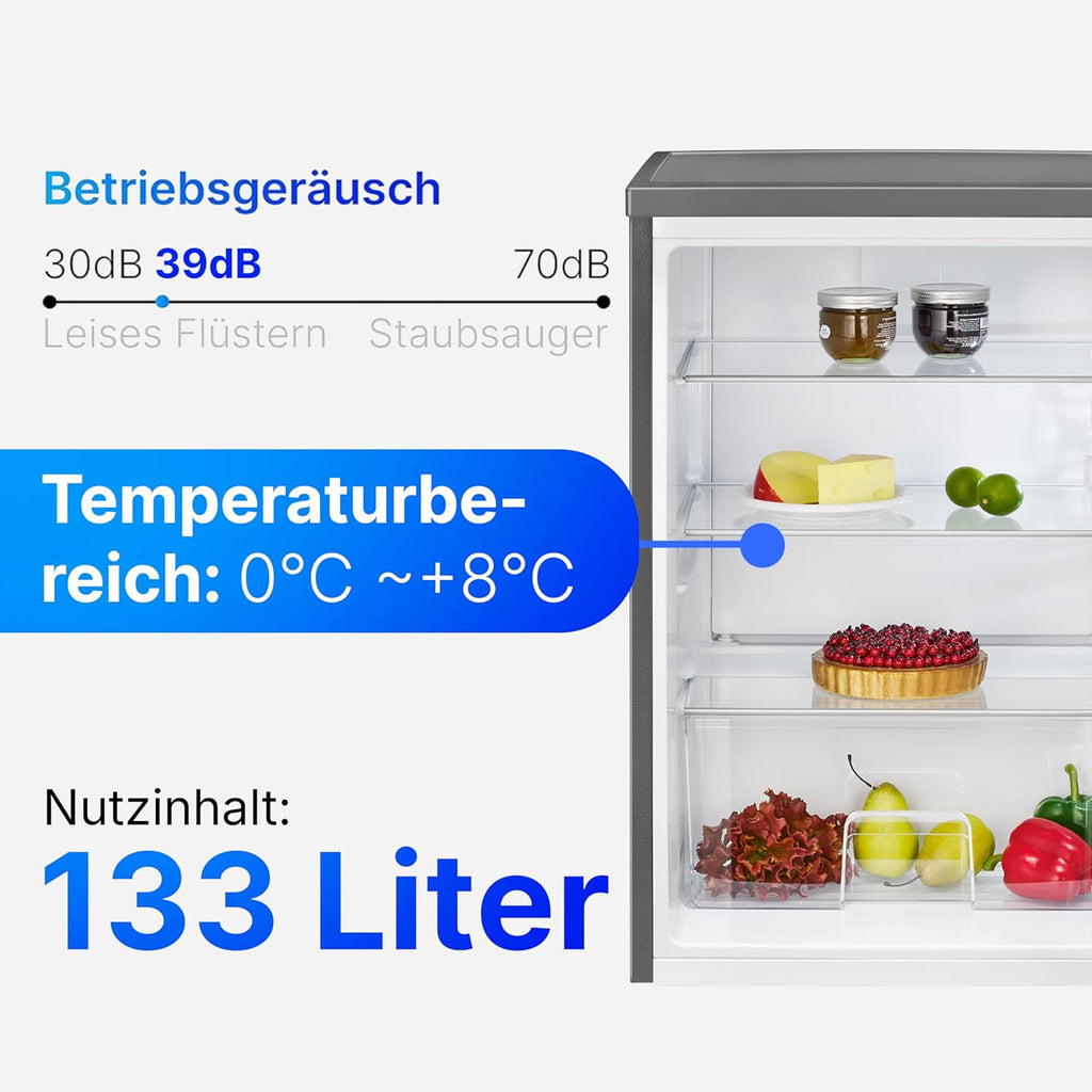 Refrigerador Bomann® sin congelador | Clase energética D | 85cm | silencioso 39dB | 3 estantes | puerta reversible | 133L | frigorífico pequeño con cajón para verduras | frigorífico estándar | VS 2195.1 inox