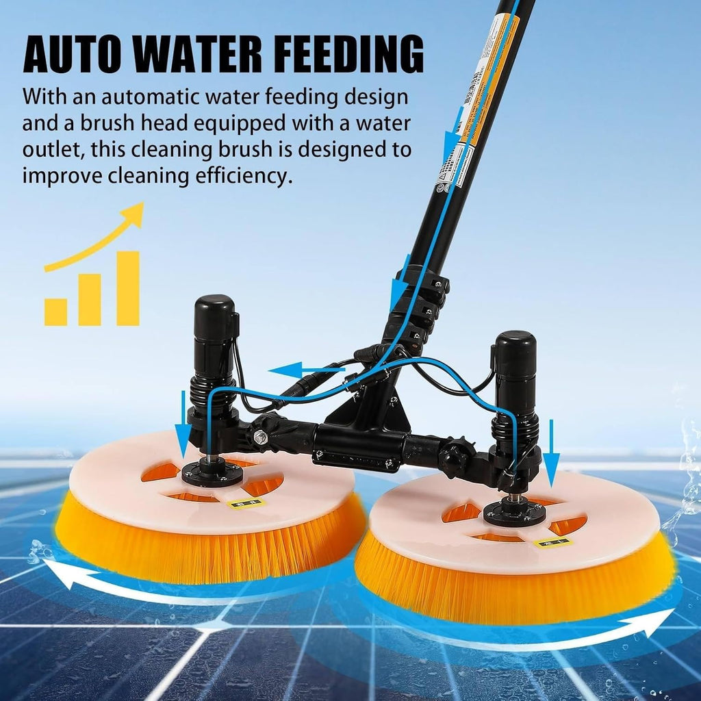 Cepillo de limpieza solar profesional para exteriores, cabezal de doble rotación, 65 cm/25.59 pulgadas de ancho de trabajo, pértiga telescópica, resistente al agua y ahorro de energía, para instalaciones fotovoltaicas (red eléctrica, 7.5 m)