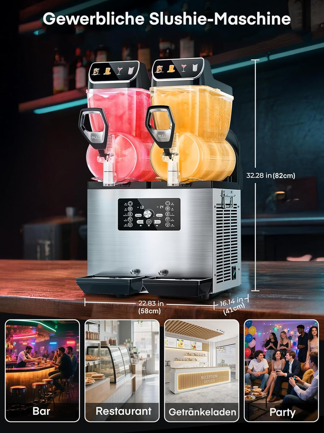 Máquina de granizados comercial FOHERE, máquina de granizados con tanques de 30L, control independiente de tanques, máquina de granizados para restaurantes, cafeterías, bares y fiestas