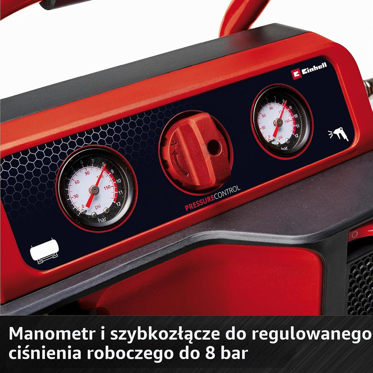 Einhell Kompresor akumulatorowy TE-AC 18/75 Li OF-Solo Power X-Change (18 V, maks. 8 bar, 5 l zbiornik, moc ssania 75 l/min, 2 manometry, bezolejowy, bez akumulatora)
