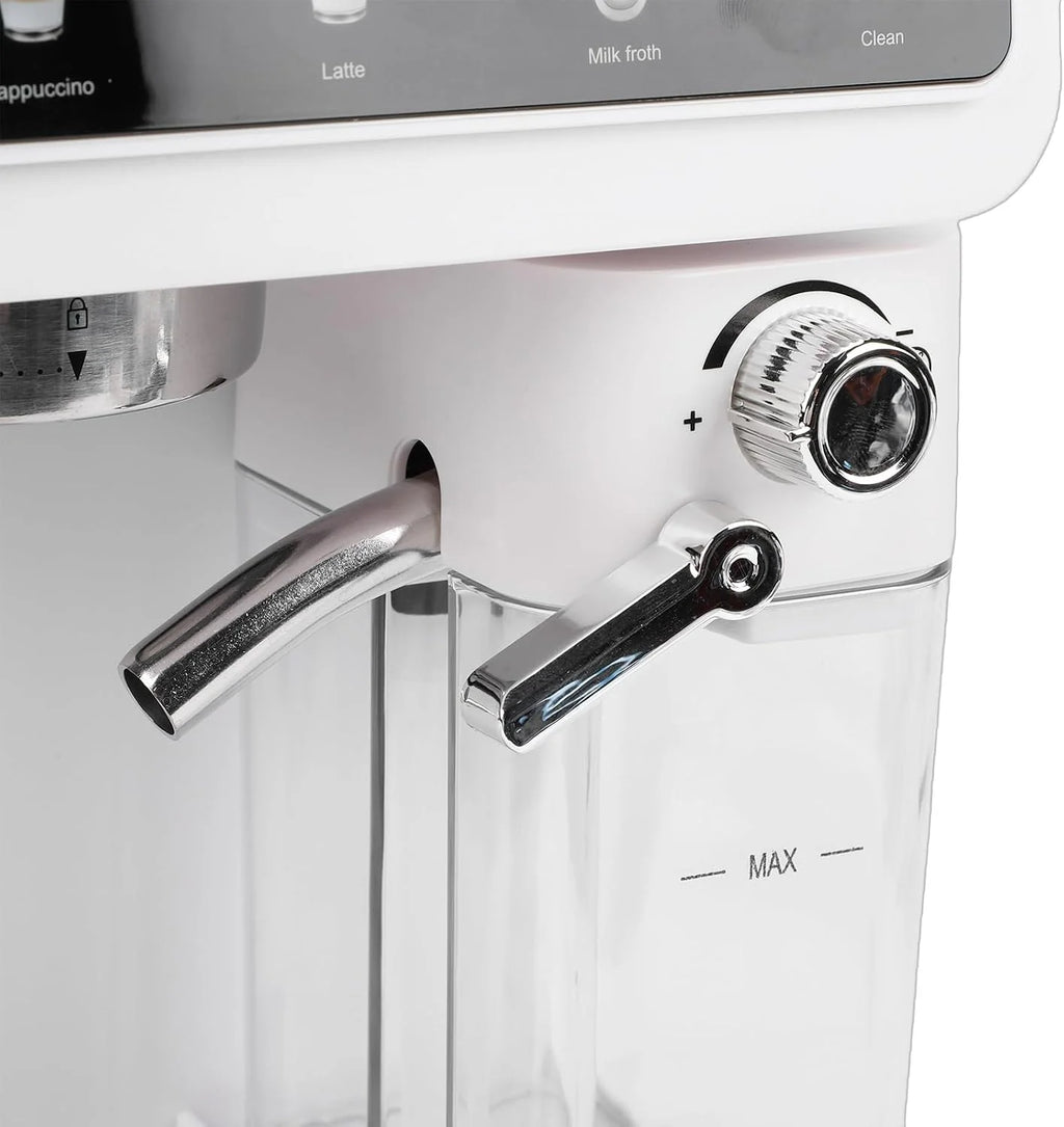 Greensen Kompaktowa Ekspres do Kawy, 20Bar Profesjonalne Ciśnienie z 6 Predefiniowanymi Trybami na Cappuccino Latte, Zbiornik na Wodę 1,5L Zbiornik na Mleko 500mL, Półautomatyczny Panel (wtyczka UE)