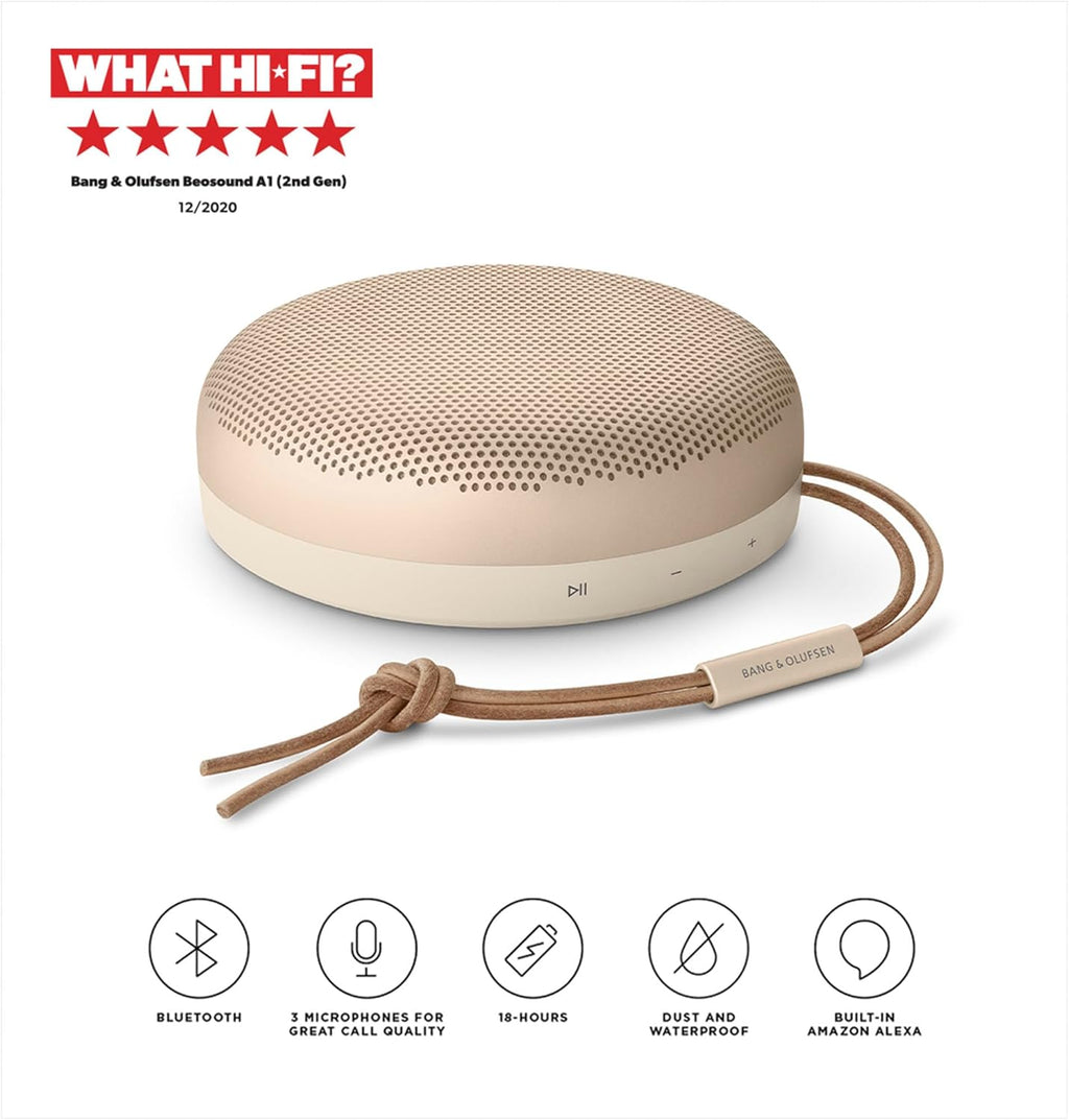 Bang & Olufsen Beosound A1 (2.ª gen.) – Altavoz Bluetooth portátil inalámbrico, resistente al agua IP67, sonido 360 grados, asistente de voz Alexa y manos libres, 18 horas de batería - Black Anthracite