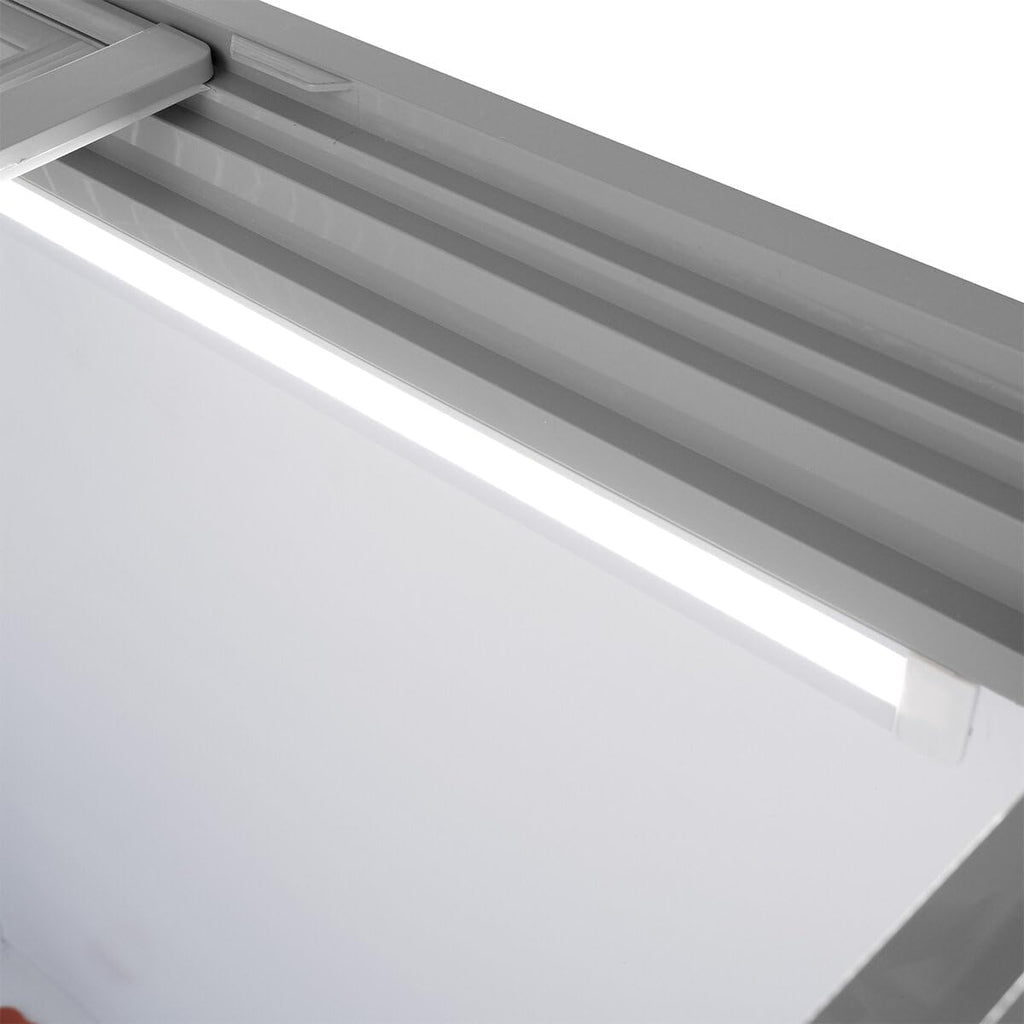 GastroHero Arcón congelador para helados 284 litros Congelador horizontal Iluminación LED Tapa de cristal corredera Ruedas Congelador comercial para helados Ventas –18 °C Hostelería Kiosco