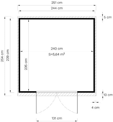 Caseta de jardín Alster, cobertizo de madera para herramientas, 251x254x210 cm, techo inclinado, incl. suelo, cobertizo de almacenamiento para jardín, cobertizo para bicicletas, 6m², pared de 19mm, acabado natural