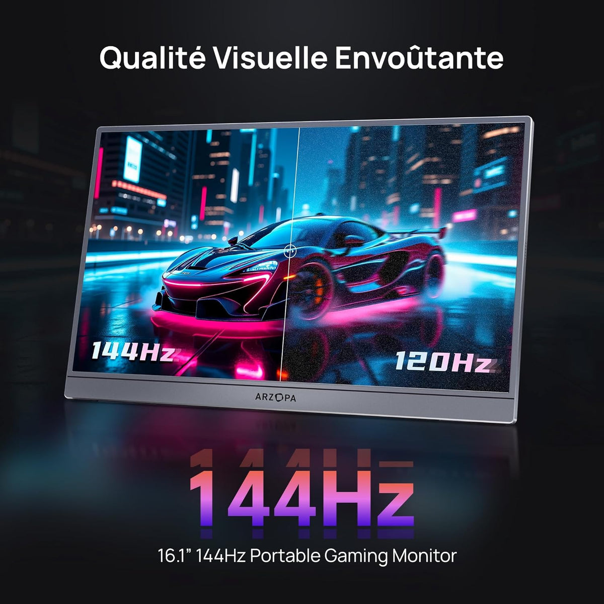 Monitor portátil ARZOPA de 16,1'' y 144 Hz con funda de almacenamiento, 106% sRGB 1920 × 1080p FHD HDR 144 Hz, ultrafino - Segundo monitor externo para portátil/PC/Mac/PS3/4/5/Xbox - Z1FC (Gris)