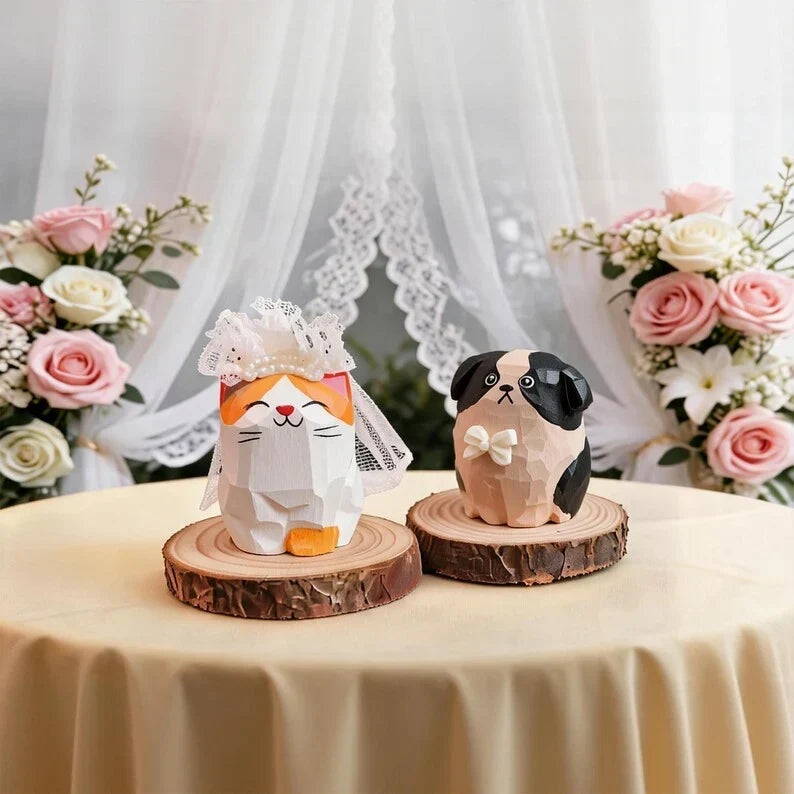 Adornos de madera tallados a mano de gatos y perros, decoración rústica para el hogar estilo bohemio de granja para escritorio