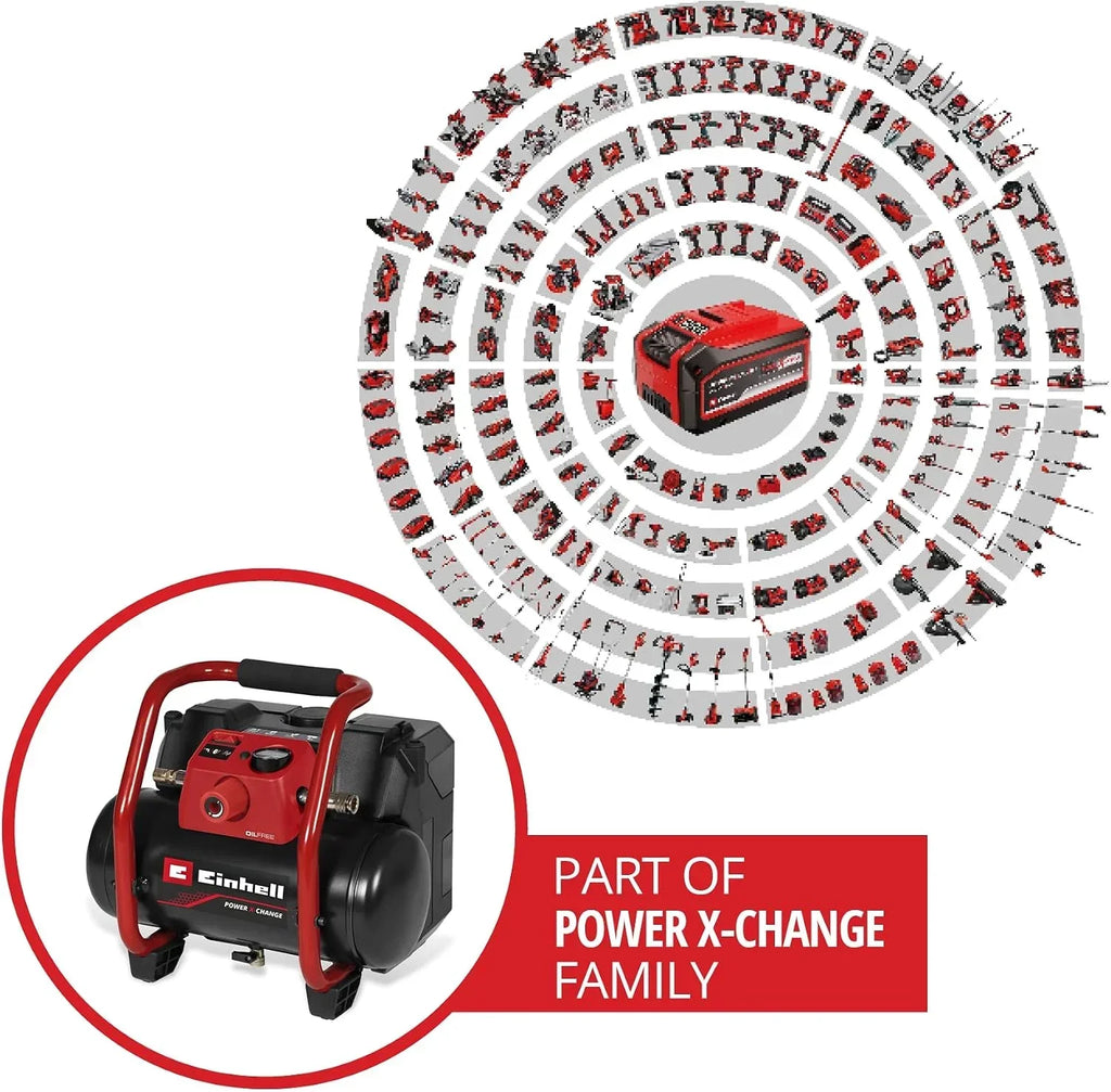 Compresor a batería TE-AC 36/150 Li OF-Solo Power X-Change 36V 8 bar depósito 6L 150 l/min capacidad de aspiración sin batería