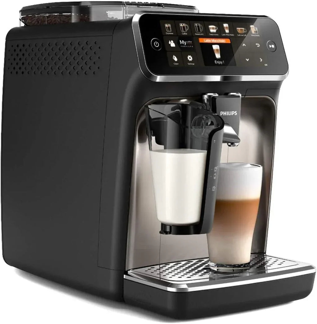 Cafetera superautomática Philips Serie 5400 – Sistema de leche LatteGo, 12 especialidades de café, pantalla intuitiva, 4 perfiles de usuario, cromo (EP5447/90)