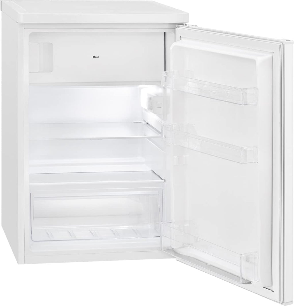 Refrigerador con congelador pequeño Bomann® | Refrigerador con 2 estantes | silencioso | con congelador de 4 estrellas | refrigerador pequeño con compartimento para frutas y verduras | bisagra de puerta reversible | KS 7251 blanco