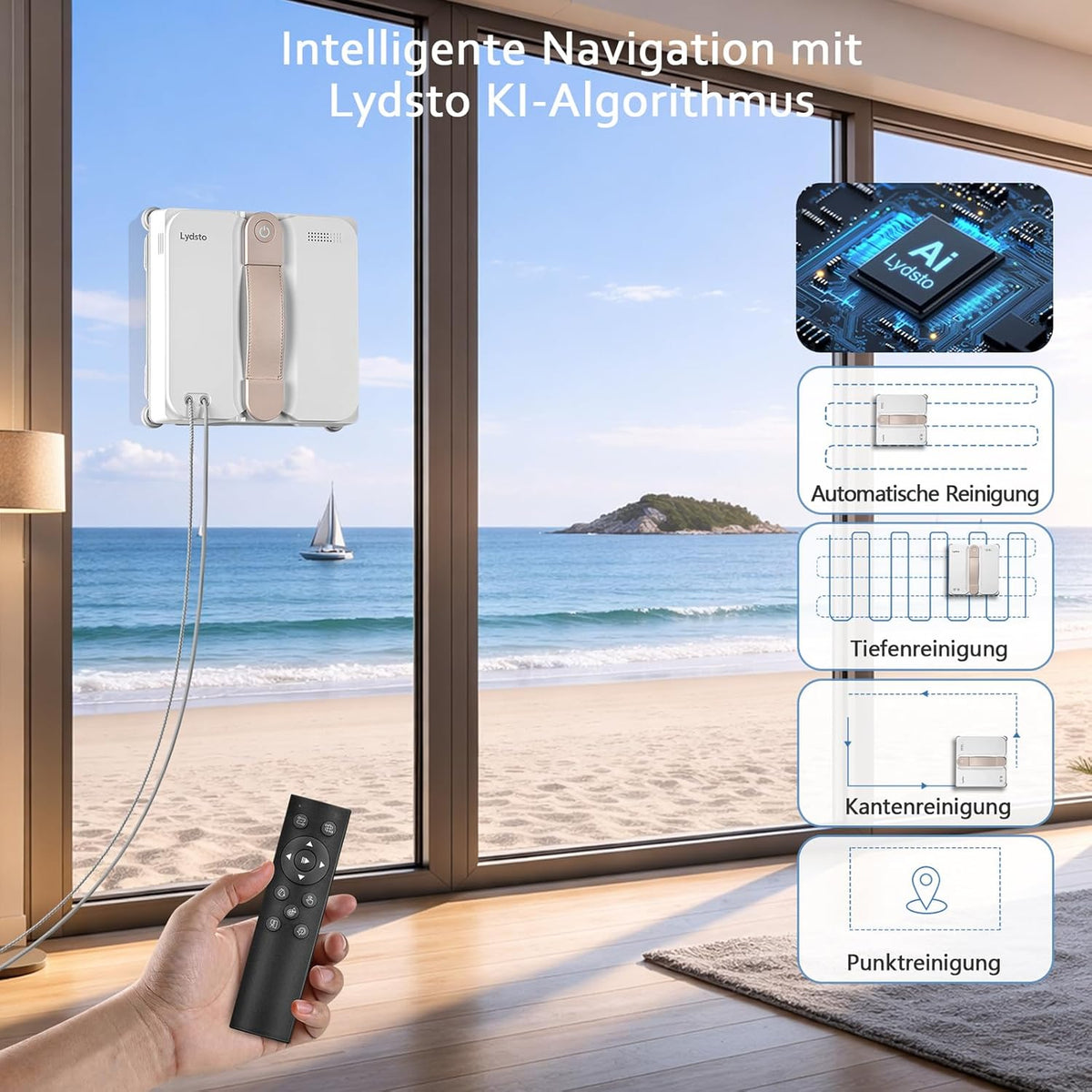 Robot limpiacristales Lydsto WL07 Max con función de pulverización, compacto, cuatro boquillas de agua ultrasónicas, limpieza de esquinas, limpiacristales eléctrico de 8000 Pa, depósito de 110 ml, 4 modos de limpieza (blanco)