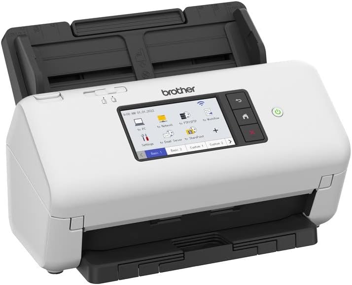 Brother ADS-4700W, Escáner de documentos profesional con USB, LAN y WLAN, escaneado dúplex, pantalla táctil, ADS4700WRE1, blanco