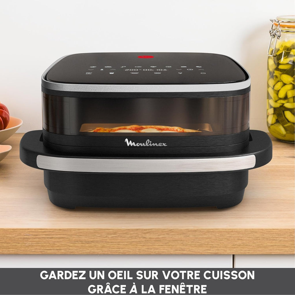 LOTE Freidora de aire Moulinex Surface & Pizza 4 L, gran superficie de cocción, ventana de visualización, negro AL4018F0 + 3 utensilios Tefal: pelador de verduras K2071814 + pinza de cocina K2060714 + espátula K20608