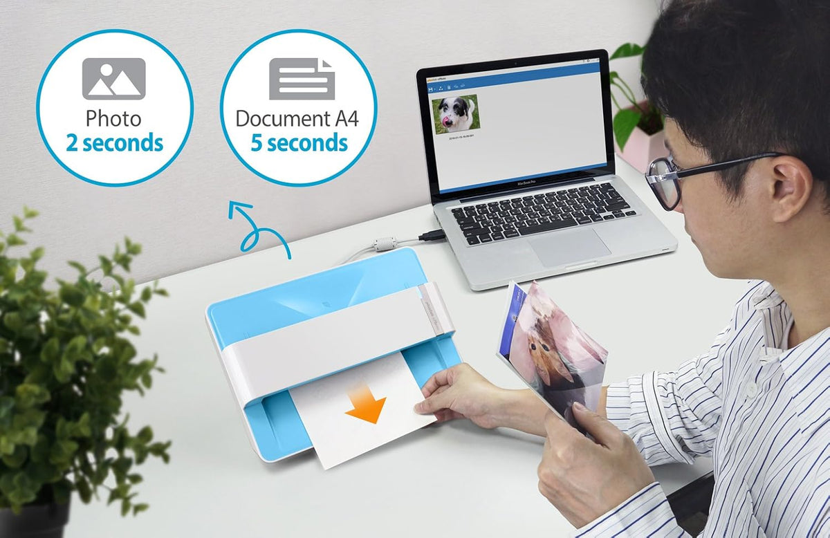 Escáner fotográfico Plustek – ePhoto Z300 ganador del German Design Award 2018, escanea fotos de 4x6 en 2 s, alineación automática y sensor CCD. Compatible con Mac y PC.