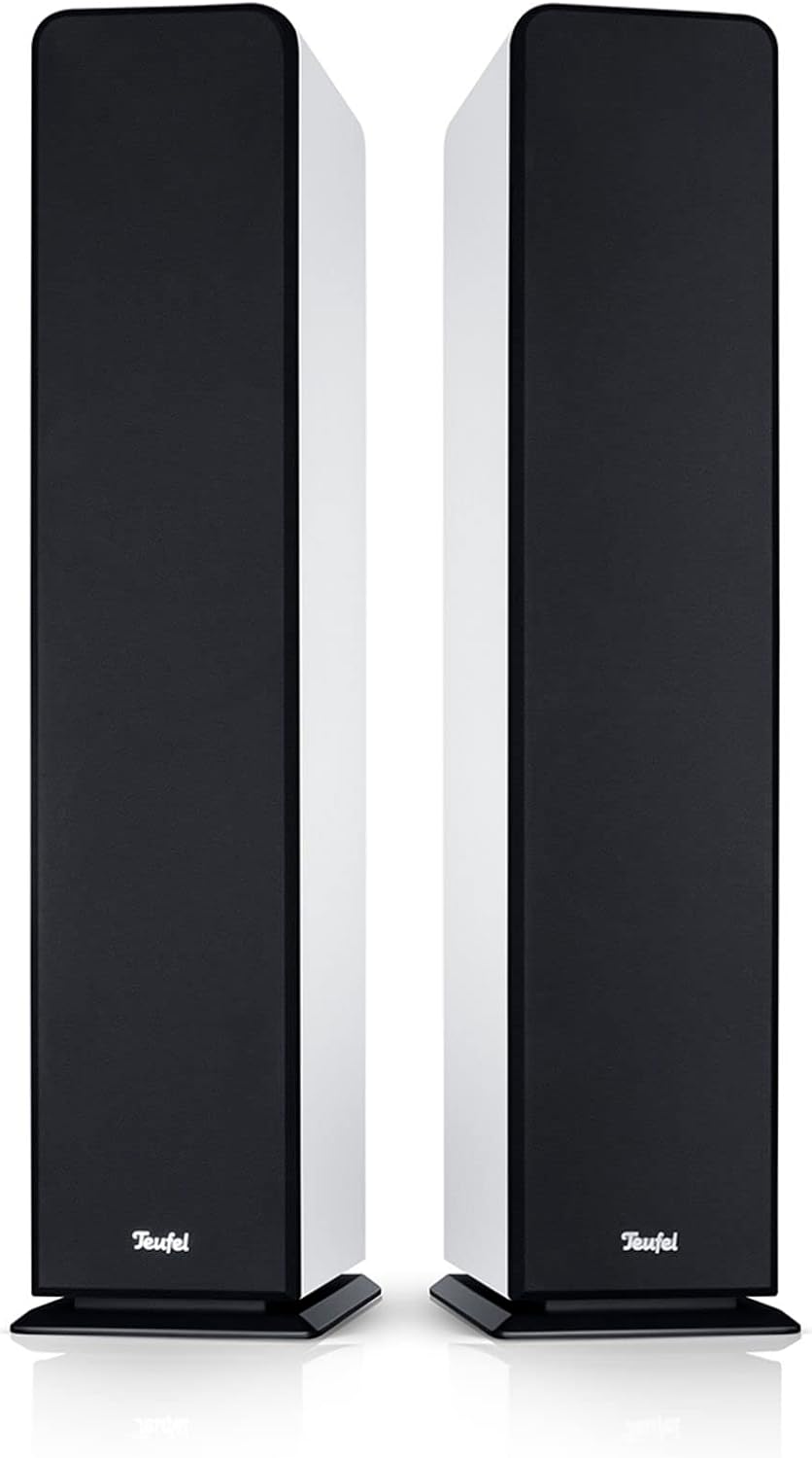 Altavoces estéreo Teufel Ultima 40: par de altavoces de columna HiFi de gama alta, tweeter con corrector de fase, sistema de 3 vías, bass-reflex de doble tubo, música, sonido de cine, juegos - negro