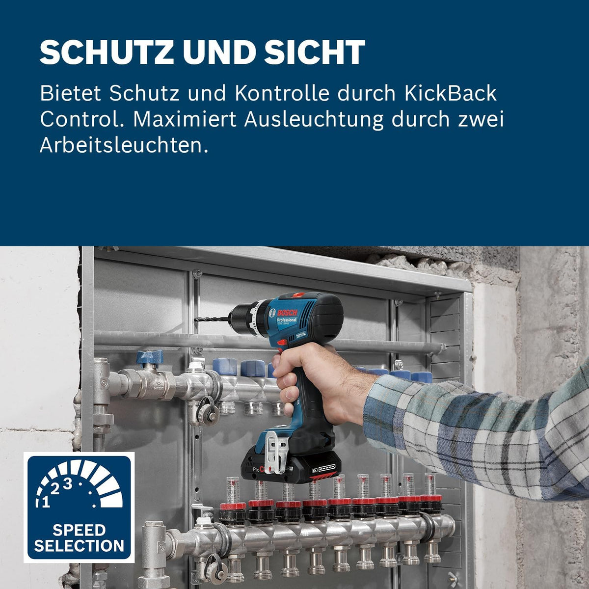 Taladro atornillador de percusión a batería Bosch Professional 18V System GSB 18V-65 (motor sin escobillas, longitud de cabezal 175, incl. 2 baterías GBA 18V 5.0Ah, cargador GAL 18V-40, L-BOXX)