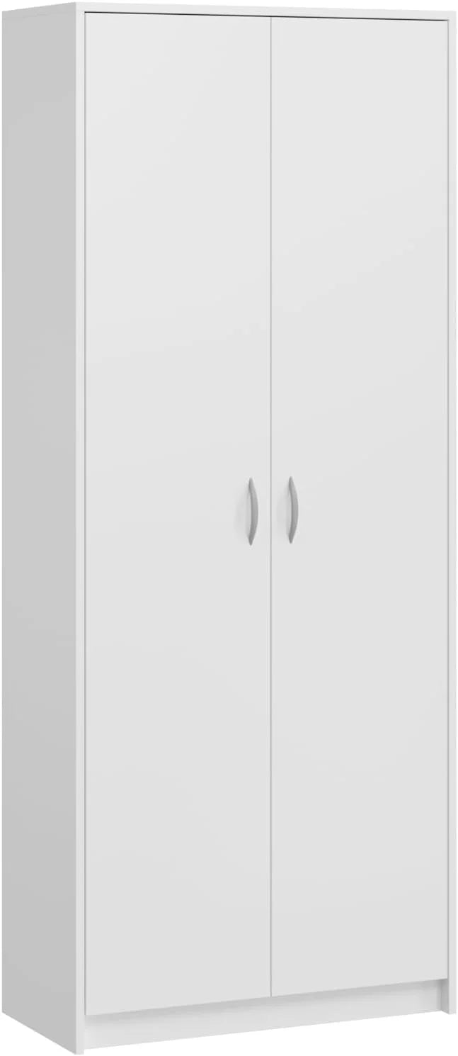 BDW - Szafa Gospodarcza - Szafka na Środki Czystości, Miotły, Odkurzacz - 74x35x180cm - Praktyczna Wielofunkcyjna Szafka do Pomieszczenia Gospodarczego - DINO Biała