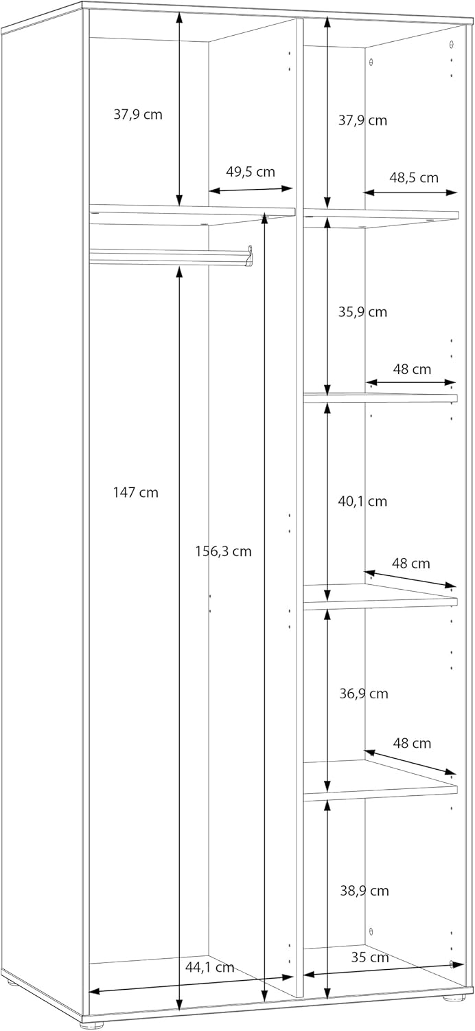 Armario Forte ELISTON 80 90, armario moderno con diseño de listones, 2 puertas, madera técnica, dormitorio, decoración de madera de roble Mauvella|Beige Cachemira, 84 cm de ancho x 200,1 cm de alto x 54 cm de profundidad