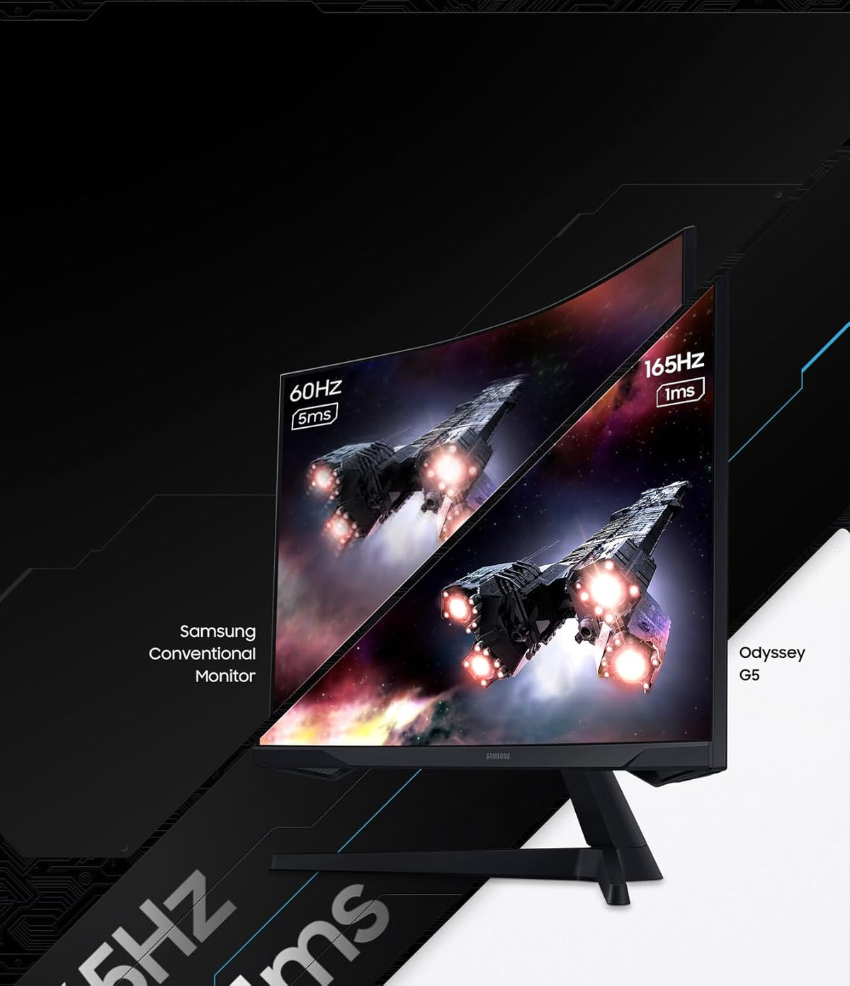 Monitor Samsung Odyssey G55C 27'', 165Hz, 1ms, Panel VA curvo 1000R, QHD: 2560x1440, 2500:1, HDR10, AMD FreeSync, Auto Source Switch+, soporte ajustable, DisplayPort, HDMI