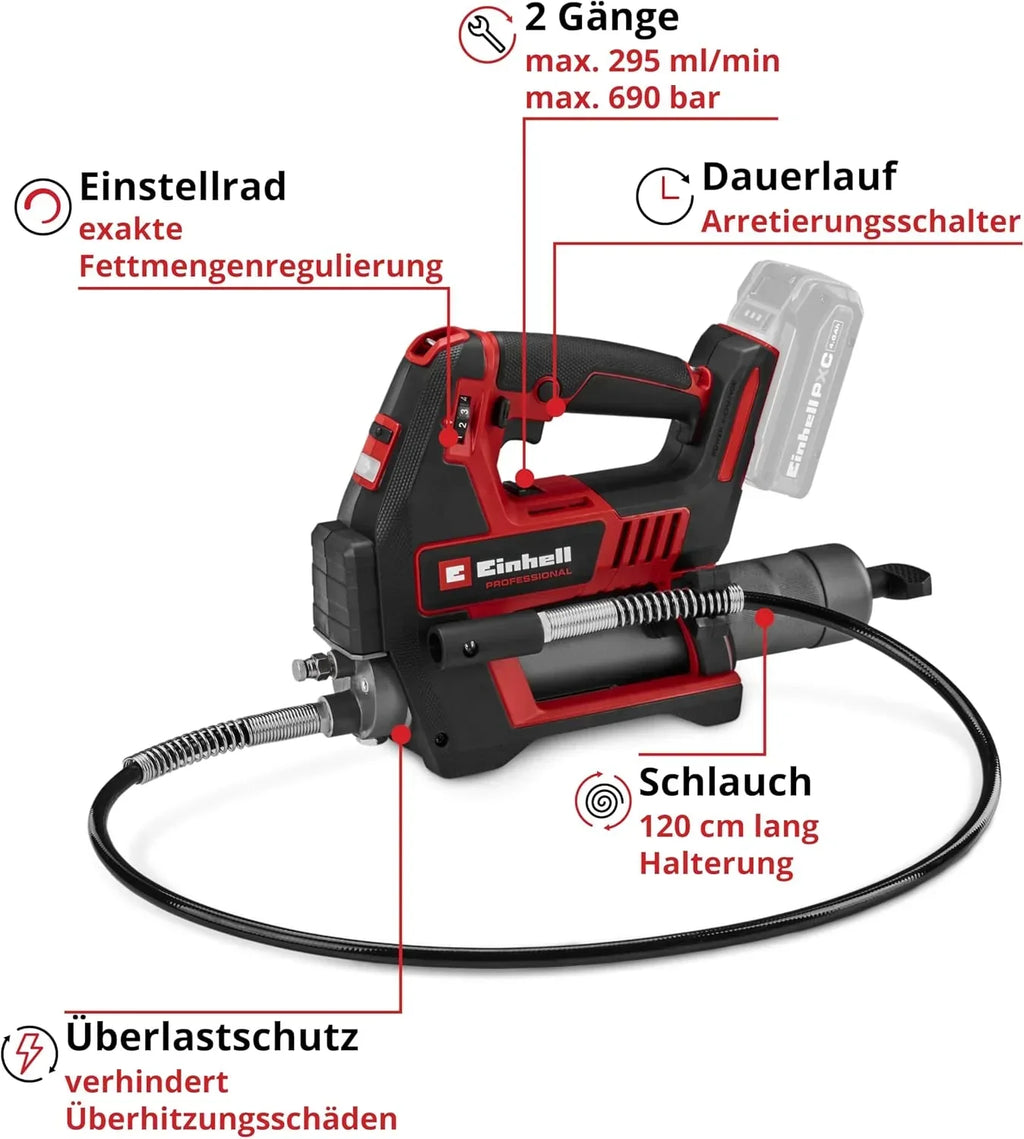 Engrasadora a batería TP-GR 18/690 Li 18V 690 bar 295 ml/min Regulación de cantidad de grasa en 2 velocidades Power X-Change sin batería