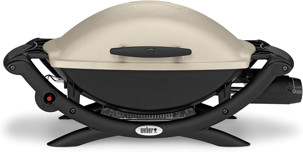 Barbacoa de gas Weber Q2000, superficie de cocción de 54 x 39 cm, barbacoa portátil, 1 quemador, con mesas laterales plegables, parrilla de hierro fundido vitrificado dividida en 2 partes - Titanio (53060079)