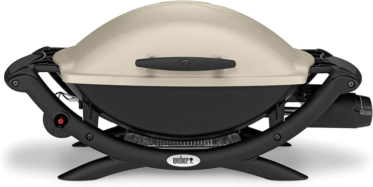 Barbacoa de gas Weber Q2000, superficie de cocción de 54 x 39 cm, barbacoa portátil, 1 quemador, con mesas laterales plegables, parrilla de hierro fundido vitrificado dividida en 2 partes - Titanio (53060079)