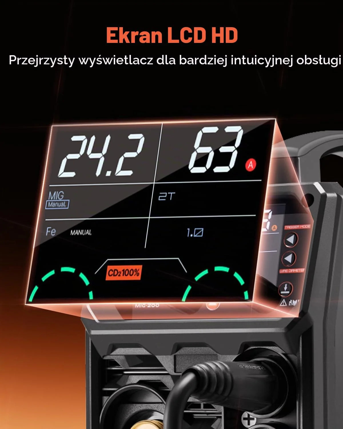 VEVOR Spawarka MIG, 200 A, spawarka synergiczna, przenośna spawarka wieloprocesowa MIG bezgazowa MMA Lift TIG 4 w 1, wydajny spawacz z technologią inwertera IGBT, wyświetlacz LCD