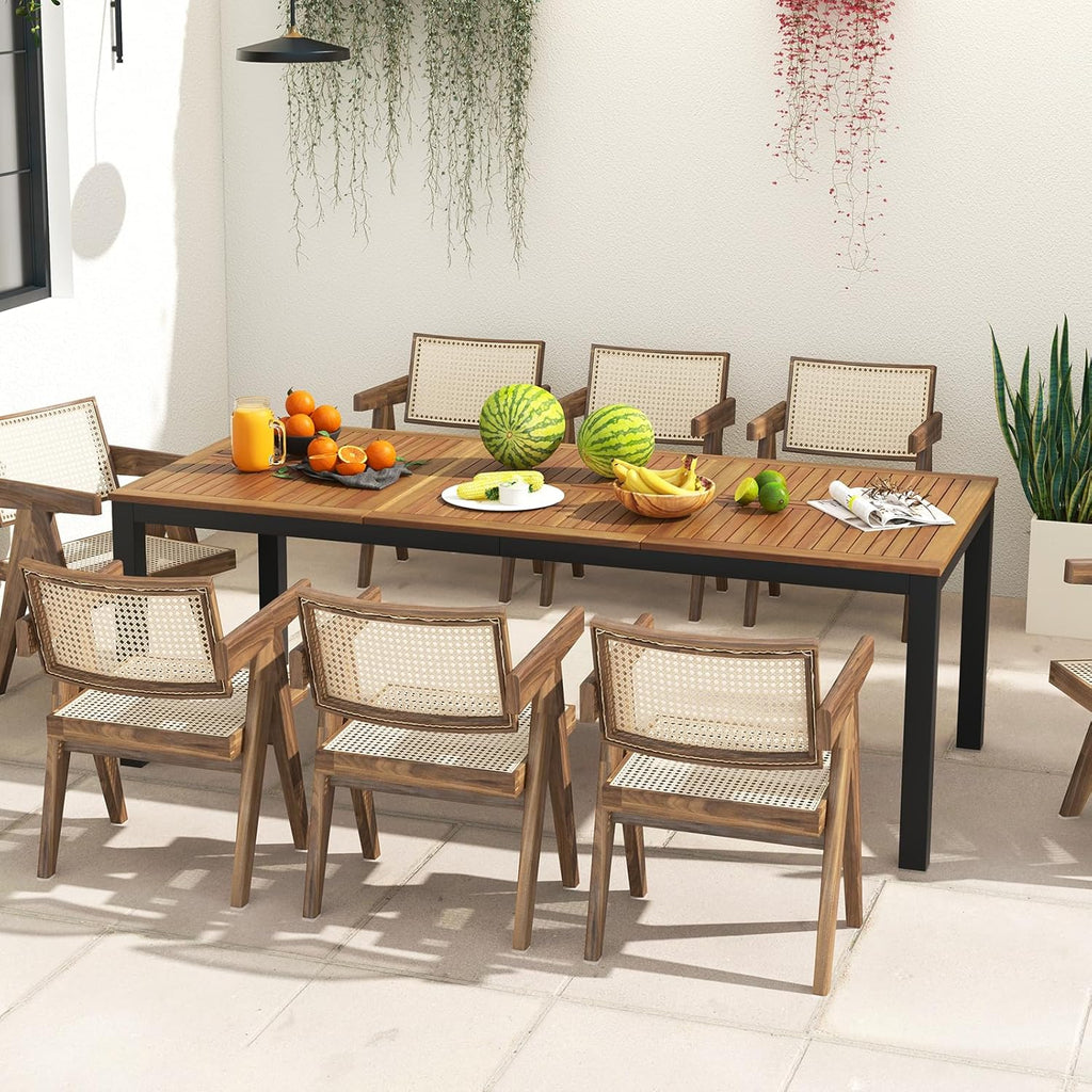 Mesa de jardín COSTWAY con orificio para sombrilla, 200x90 cm, mesa de terraza grande para 8 personas, mesa de balcón rectangular con tablero de madera de acacia, mesa de comedor al aire libre para jardín, terraza