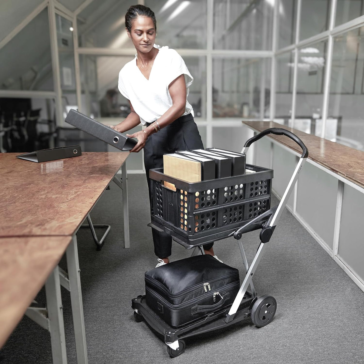 Carros plegables, funcionales y versátiles | Carro plegable móvil | Carrito de la compra con caja de almacenamiento (negro)