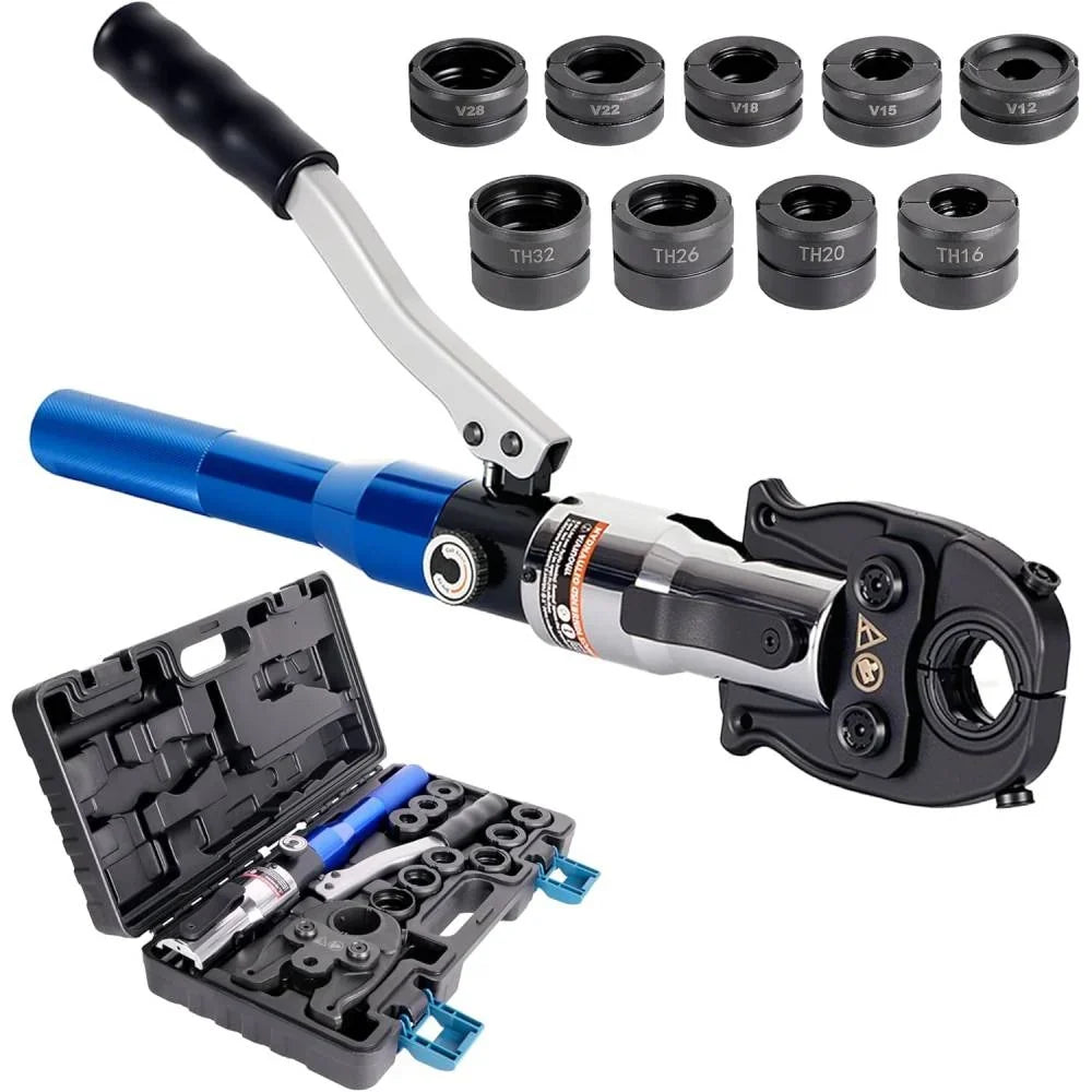Alicate prensatubos hidráulico con contorno V y TH HT-1930 8T 80kN 12–32mm, juego de mordazas de prensado para cobre, acero inoxidable y tubería multicapa