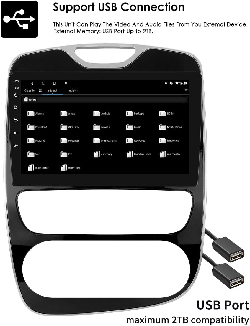 Autorradio Ossuret para Renault Clio 4 (2012-2019), pantalla táctil Android 13 de 10.1 pulgadas, 2+64 GB, navegación GPS con Carplay, Android Auto, WiFi, SWC, Bluetooth y USB