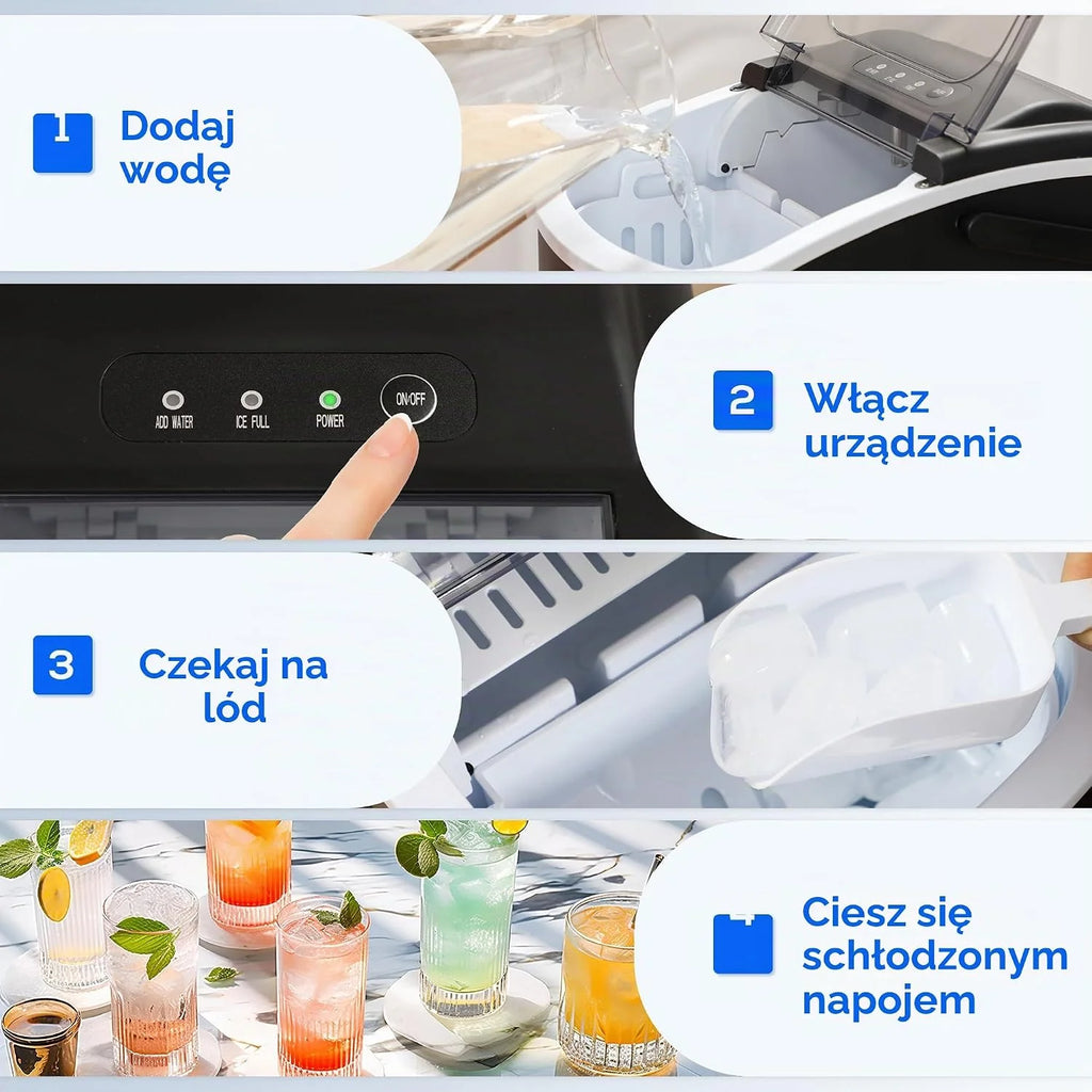 HOMCOM Kostkarka do Lodu 12kg/24h 9 Kostek w 6-12 Minut z Uchwytem