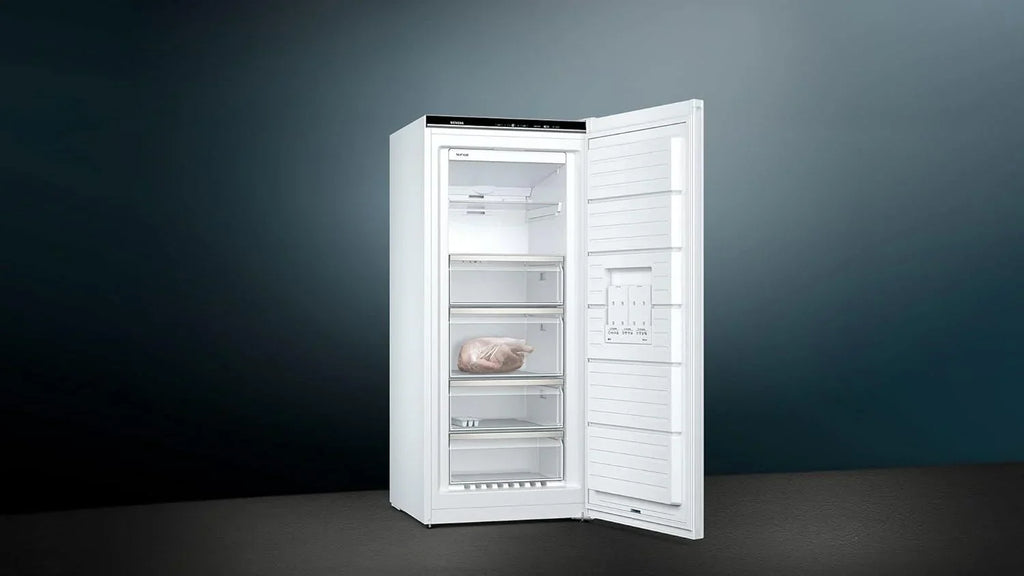 Congelador Siemens GS54NAWCV iQ500, 176 x 70 cm, 327 L, noFrost nunca más volver a descongelar, bigBox espacio para alimentos congelados grandes, varioZone estantes y cajones de cristal flexibles, Blanco