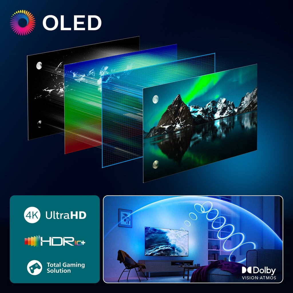 Smart TV Philips Ambilight 77OLED760 4K OLED - Pantalla de 77 pulgadas con motor de imagen P5 AI Perfect Picture Ultra HD, Titan OS, Dolby Vision y sonido Atmos - Compatible con Alexa y el Asistente de Google
