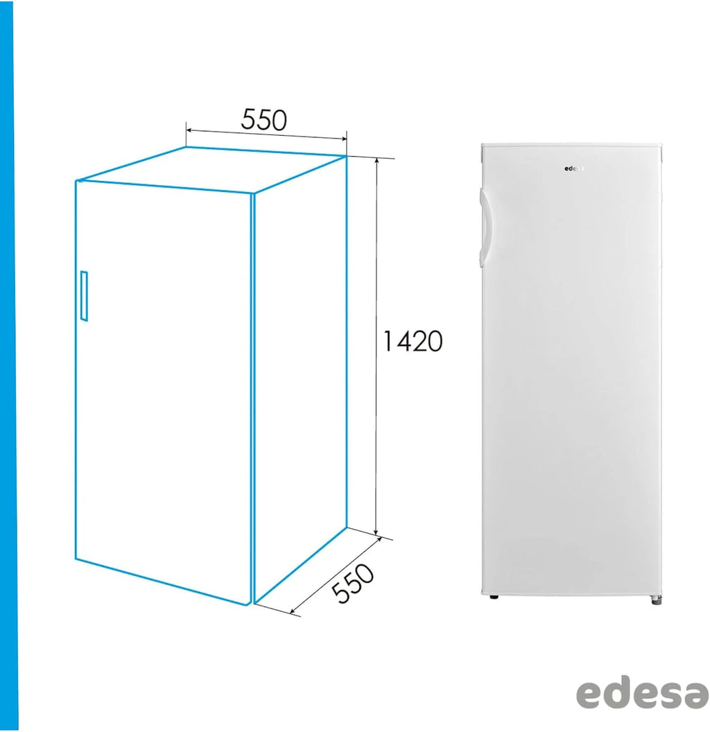 Edesa EZS-1412 WH zamrażarka statyczna wysokość 1,42 m zimna jednorodna regulacja mechaniczna temperatura 5 szuflad duża pojemność 160 l klamka dwustronna biała