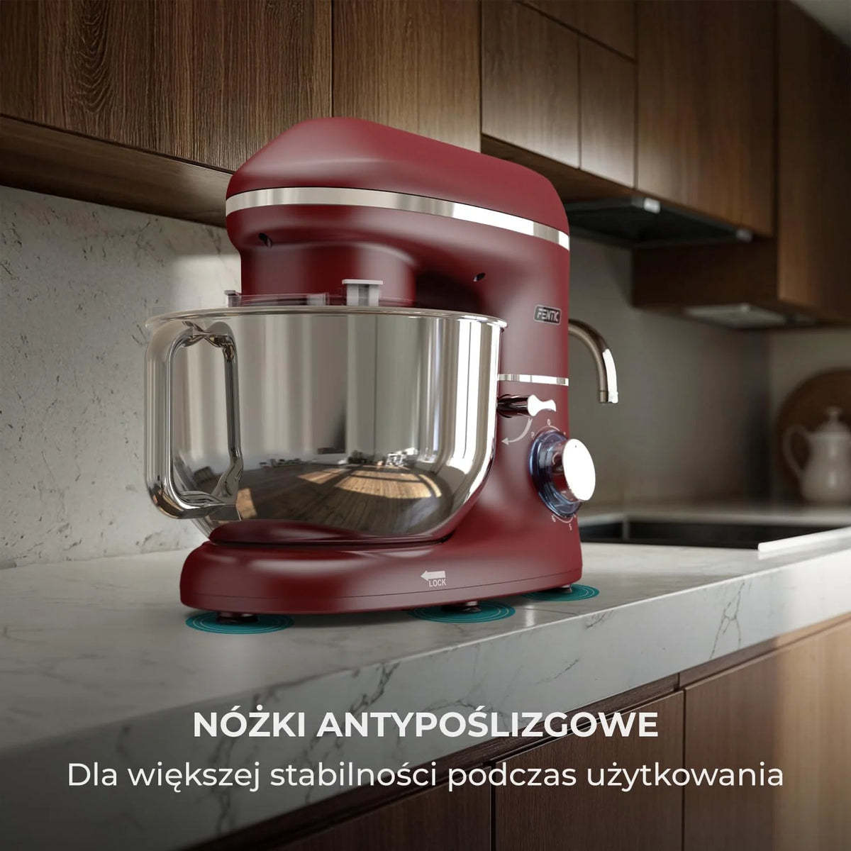 Robot kuchenny - 2000 W - miska do mieszania ze stali nierdzewnej (6,2 l) - mikser kuchenny z mieszania, hakiem do zagniatania, trzepaczką i ochroną przed pryskaniem - w zestawie